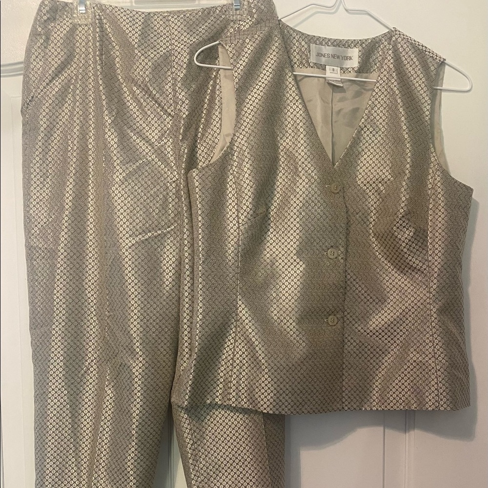 Jones New York Cream Print Top/Pant Set Sz 6/8 NWT